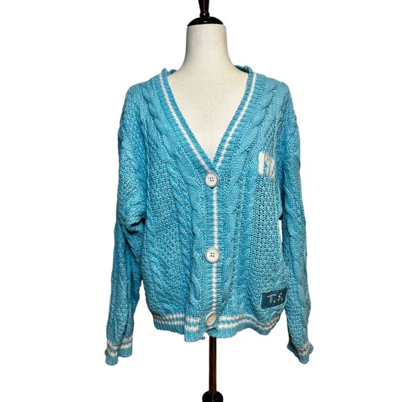 Taylor Swift 1989 Cardigan Blue Knit Sweater Seagull Print XS/SM - Picture 3 of 9